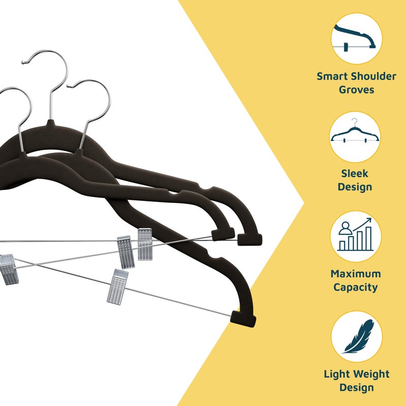 Lifemaster Velvet Skirt Hangers â€“ with Adjustable Clips, 360 Degree Swivel Hook, and Non-Slip Shoulder Notch, Holds Up to 10 lbs, for Organizing Skirt, Pants, Dress, and Clothes, Pack of 30, Brown - Image 5