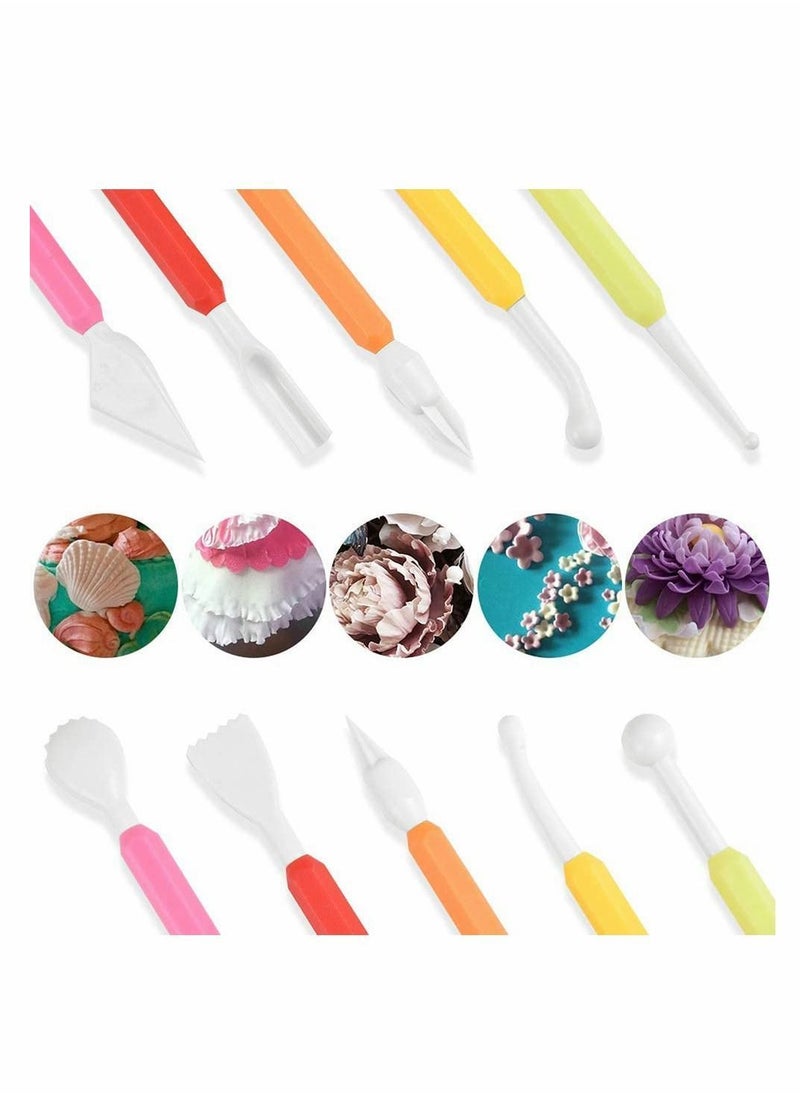 9 Pcs Icing Fondant Tools Set for Cake Decorating, Modelling Kit with 18 Different Shapes Sculpting Flower Paste, Clay