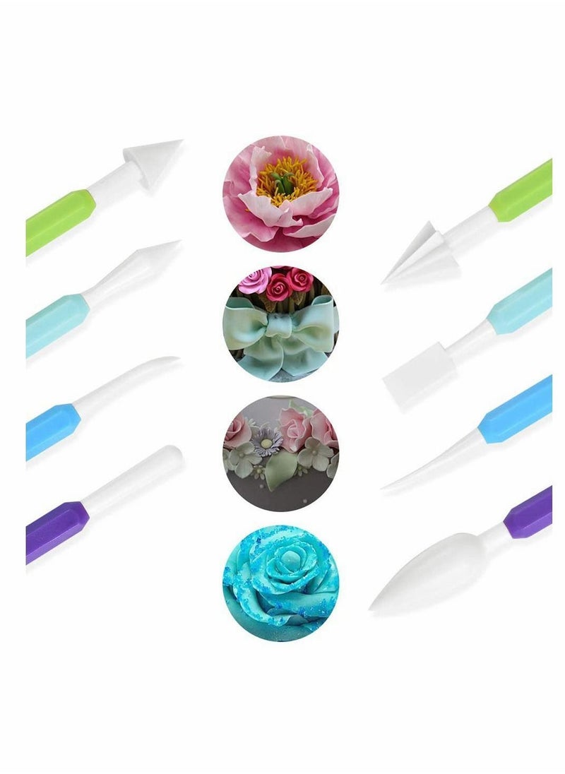 9 Pcs Icing Fondant Tools Set for Cake Decorating, Modelling Kit with 18 Different Shapes Sculpting Flower Paste, Clay