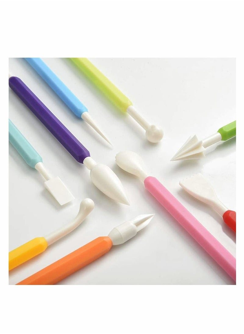 9 Pcs Icing Fondant Tools Set for Cake Decorating, Modelling Kit with 18 Different Shapes Sculpting Flower Paste, Clay