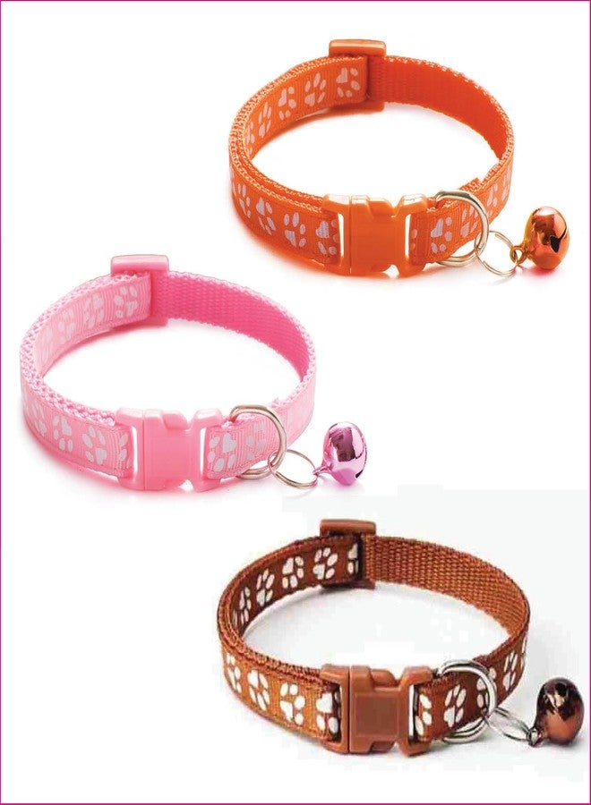 Litvibes Cat Collars Set of 3 with Bell,Kitten & Small Dogs Soft Adjustable Collar Safe,Solid & Protection Breakaway for Cats & Puppies,Cute Kitty with Paw Print-(Orange,Light Pink,Brown) - Image 1