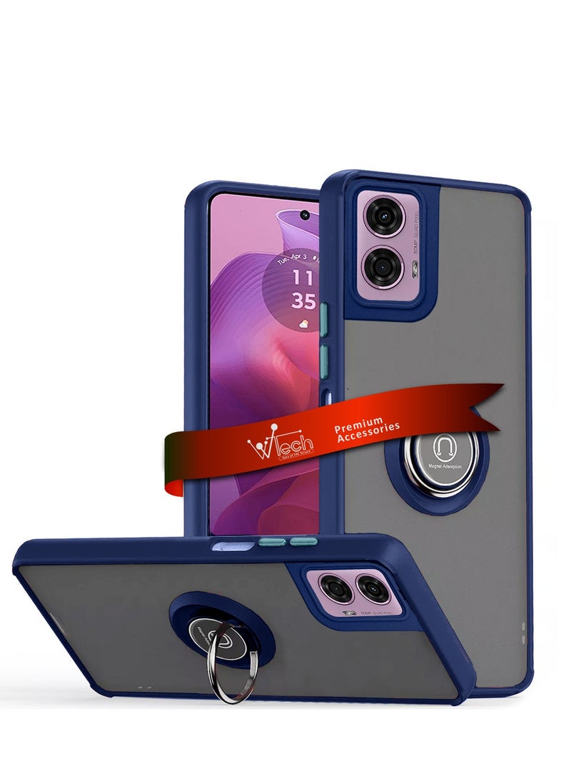 Wtech Motorola Moto G24 Power 4G 2024 Finger Grip Magnetic Hold Kickstand Ring Finger with Built-in Iron Case Cover - Navy Blue - Image 1