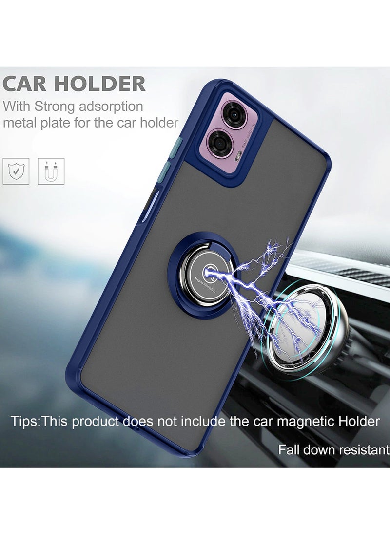 Wtech Motorola Moto G24 Power 4G 2024 Finger Grip Magnetic Hold Kickstand Ring Finger with Built-in Iron Case Cover - Navy Blue - Image 2