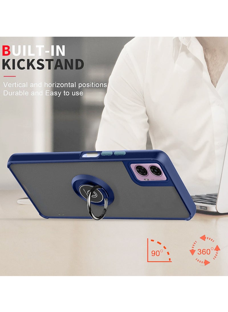 Wtech Motorola Moto G24 Power 4G 2024 Finger Grip Magnetic Hold Kickstand Ring Finger with Built-in Iron Case Cover - Navy Blue - Image 4