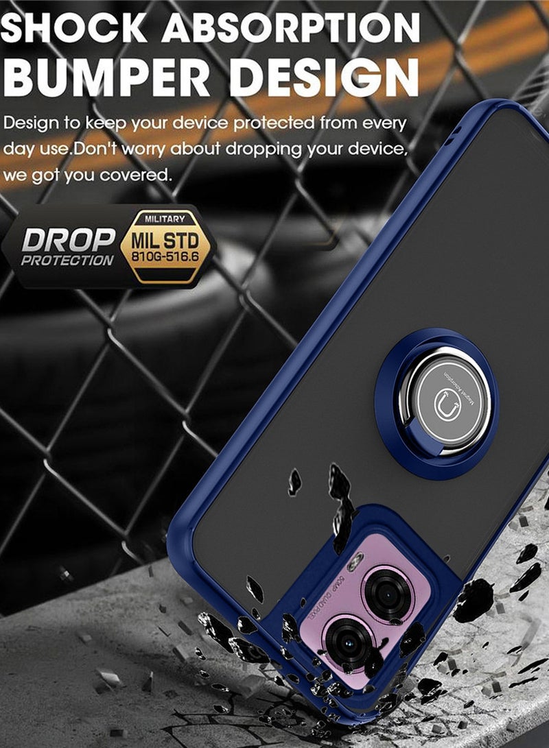 Wtech Motorola Moto G24 Power 4G 2024 Finger Grip Magnetic Hold Kickstand Ring Finger with Built-in Iron Case Cover - Navy Blue - Image 5