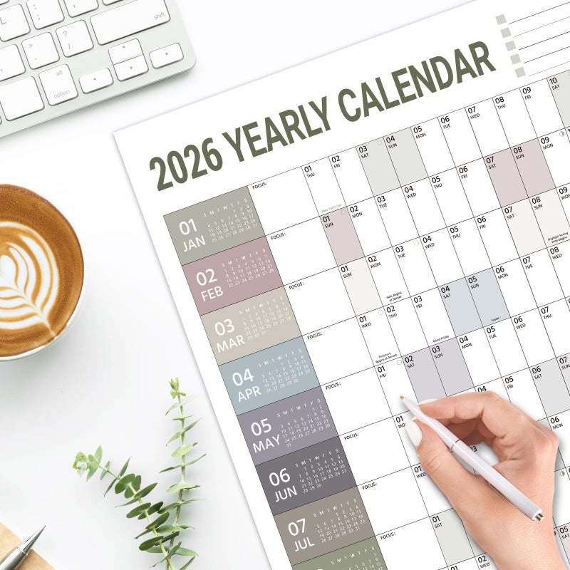 Artfan 2026 Yearly Wall Calendar - 2026 Wall Calendar, Jan. 2026 - Dec. 2026, Yearly Wall Calendars 2026 with Julian Dates, Thick Paper, Round Sticks, Large Wall Calendars, 34.8" x 23.1"(Open) - Image 2