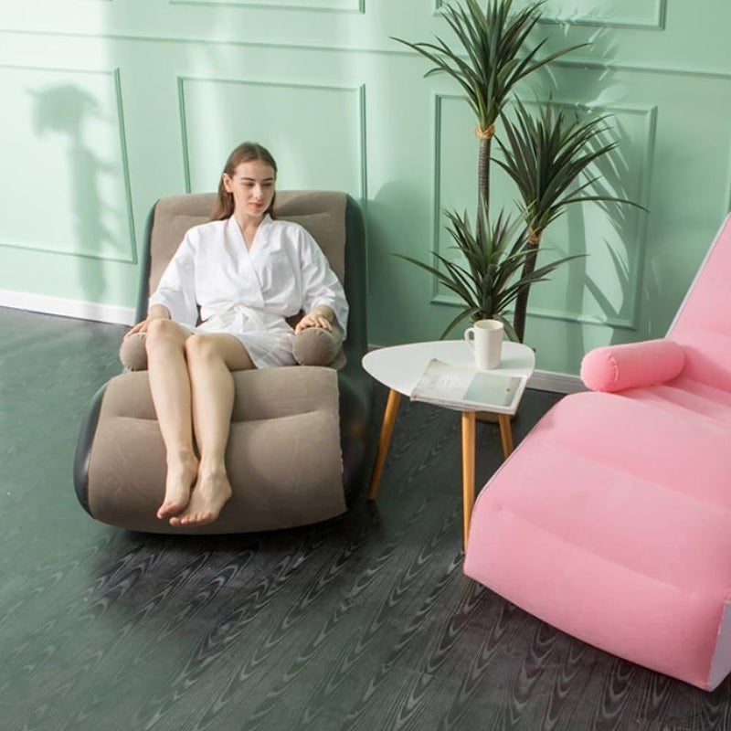 Velvet Inflatable Lounge Chair with 2 Armrests - Pink
