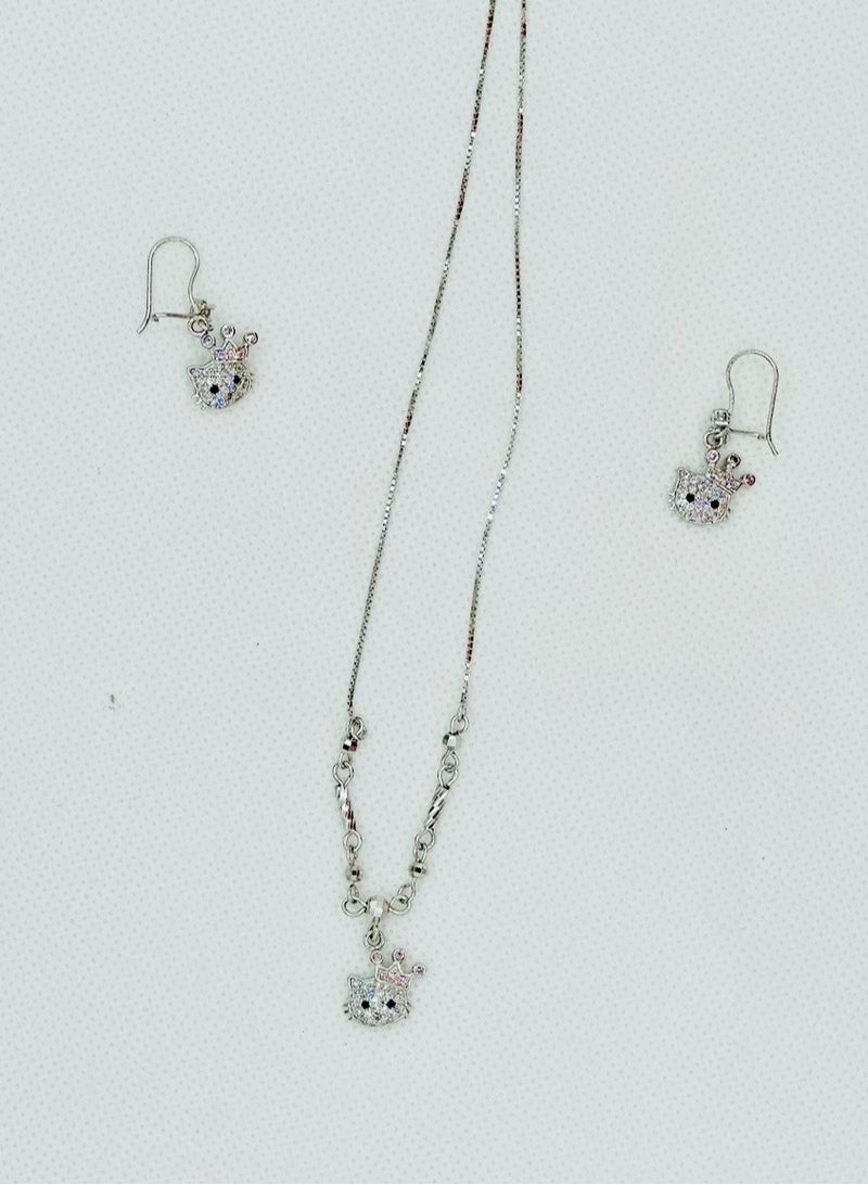 Sterling Silver Hello Kitty Earrings and Locket Set with Zircon Stones – Adorable Jewelry for Women and Girls - Image 1