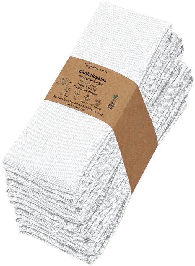 Ruvanti Cloth Napkins Set of 12, 18x18 Reusable Napkins Cloth Washable, Soft & Durable Table Napkin, Poly Cotton Fabric Dinner Napkins for Parties, Christmas, Thanksgiving, Weddings - White - Image 1