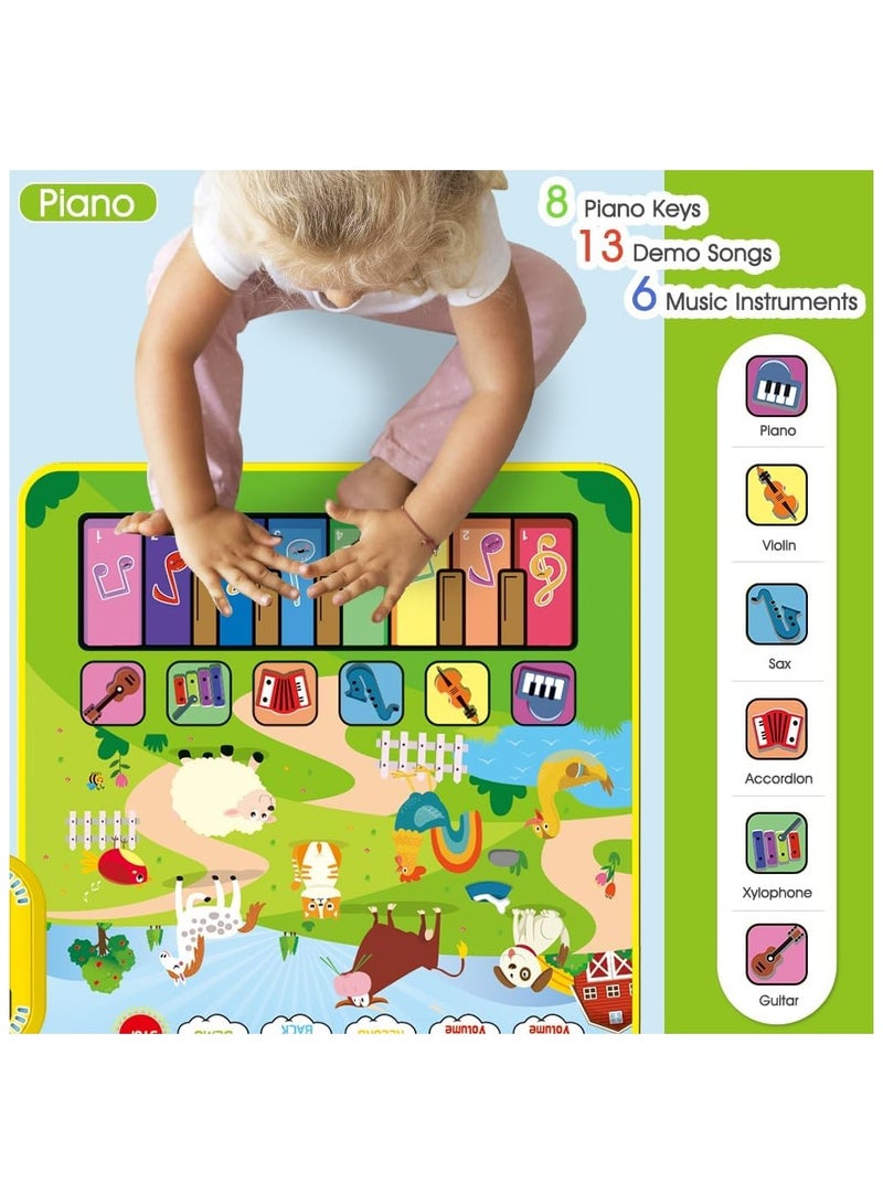 سوفام 3 في 1 مات موسيقي للأطفال، ألعاب الأطفال لوحة مفاتيح البيانو و صوت الحيوان والطبول مجموعة مع عصاتين للبنين هدية الفتيات، لعبة لمس الحيوان اللعب Blanket التعليم المبكر ألعاب التعلم للأطفال + 3 سنوات - Image 4