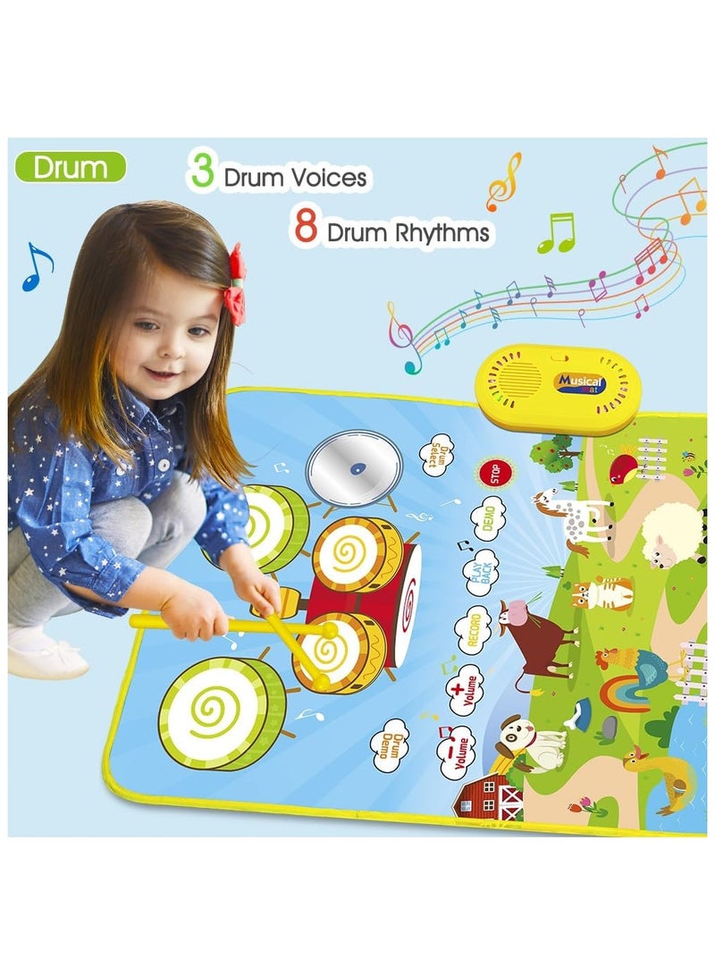 سوفام 3 في 1 مات موسيقي للأطفال، ألعاب الأطفال لوحة مفاتيح البيانو و صوت الحيوان والطبول مجموعة مع عصاتين للبنين هدية الفتيات، لعبة لمس الحيوان اللعب Blanket التعليم المبكر ألعاب التعلم للأطفال + 3 سنوات - Image 5