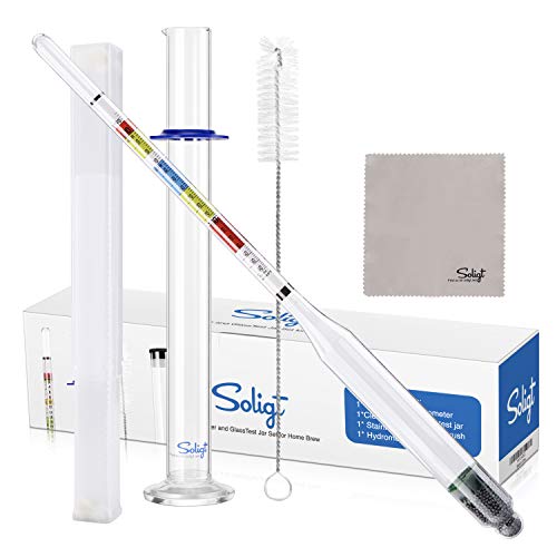 SOLIGT Triple Scale Hydrometer and Glass Test Jar for Wine Beer Mead Cider ABV Brix and Gravity Test Kit