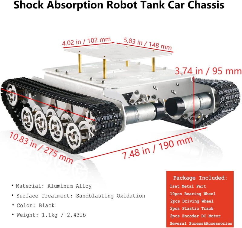 Swaytail Professional Shock-absorbing Metal Robot Tank Chassis with DC Encoder Motor for Arduino/Raspberry Pie, Tracked Suspension Absorption Vehicle, Remote Control Track Crawler Damping Vibration Caterpillar - Image 2