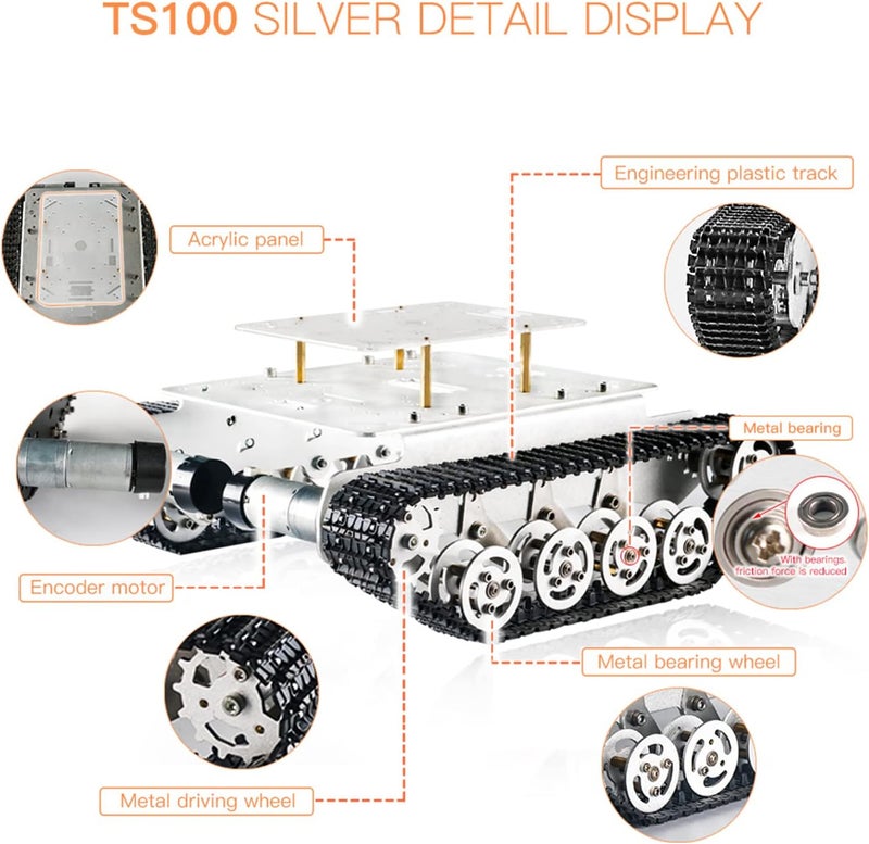 Swaytail Professional Shock-absorbing Metal Robot Tank Chassis with DC Encoder Motor for Arduino/Raspberry Pie, Tracked Suspension Absorption Vehicle, Remote Control Track Crawler Damping Vibration Caterpillar - Image 3
