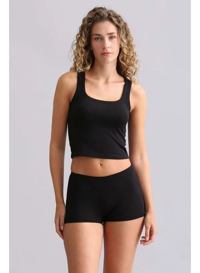 Aytuğ Corn Modal by TENCEL U HELEN Thick-Strap Crop / Black T-Shirt.