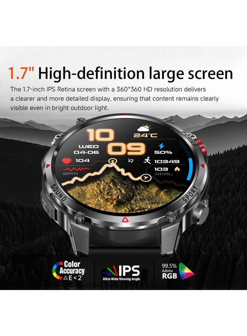 RollsTimi  Men's Bluetooth Smart Sports Watch, 1.7-Inch IPS High-Definition Full Touch Screen, GPS Display, Daily Sports Waterproof, Healthy Sleep Monitoring, Support DIY Dial Design,Smartwatch For Men，RT-HT45 - Image 4