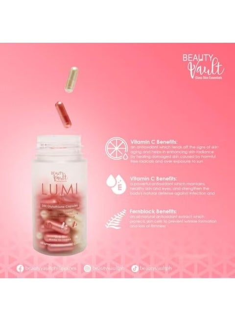 lumi glutathione capsule benefits and side effects Beauty Vault Beauty Vault Capsules – 24H with Vitamin C, E & Collagen – 60 Count | Best Price Qatar L - Glutathione Pure Size:1g brightening-care