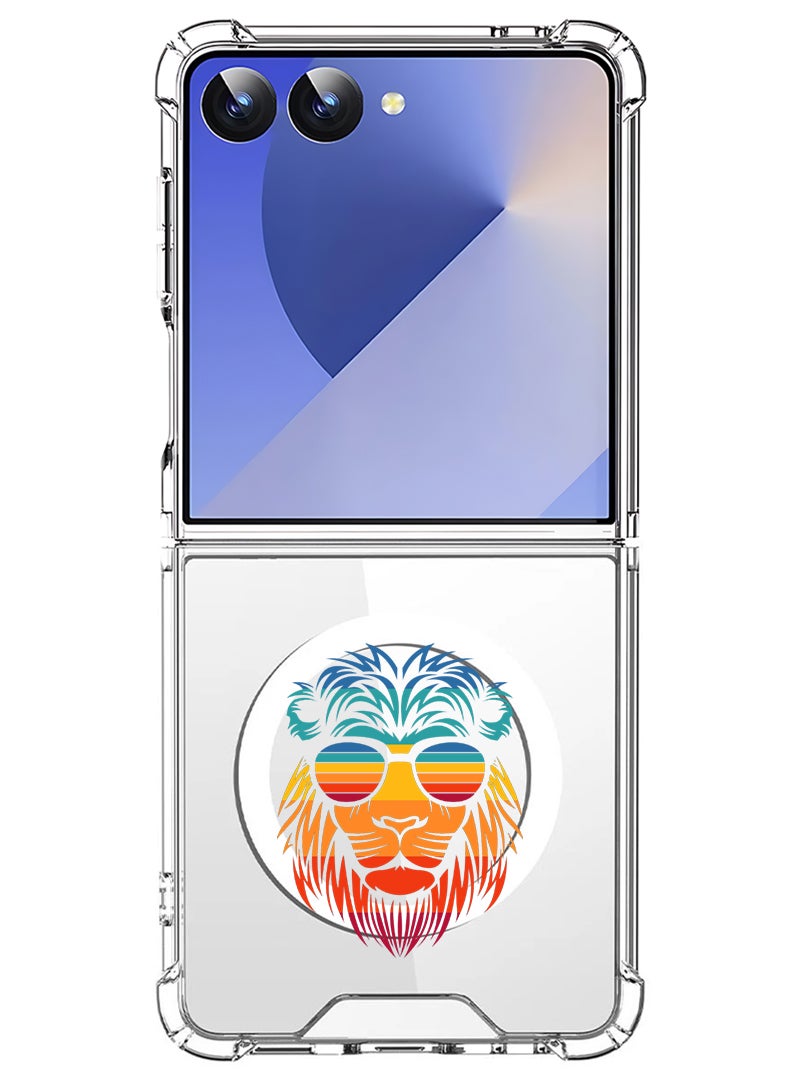 Theodor Magnetic Case for Samsung Galaxy Z Flip 7 Compatible with MagSafe Wireless Charging, Shockproof Phone Bumper Cover lion - Image 1