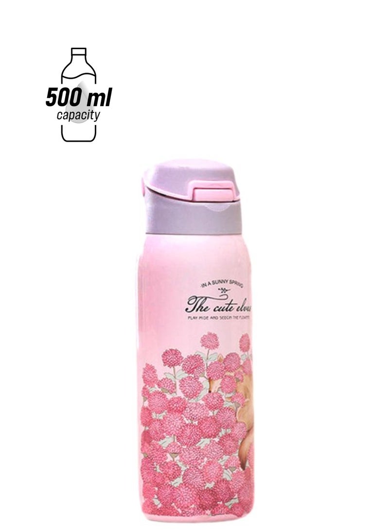 Loquat Double Wall Thermos Water Bottle With Straw Assorted 500ml - Image 1
