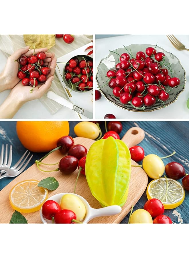 إيروريكس فاكهة الكرز الاصطناعية كرز مزيف محاكاة الكرز الأحمر الأسود زخارف الكرز الاصطناعية نموذج الفاكهة المزيفة للمنزل والمطبخ والحفلات وزينة المكتب 100 قطعة - Image 2