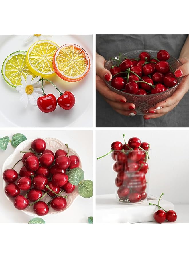 إيروريكس فاكهة الكرز الاصطناعية كرز مزيف محاكاة الكرز الأحمر الأسود زخارف الكرز الاصطناعية نموذج الفاكهة المزيفة للمنزل والمطبخ والحفلات وزينة المكتب 100 قطعة - Image 3