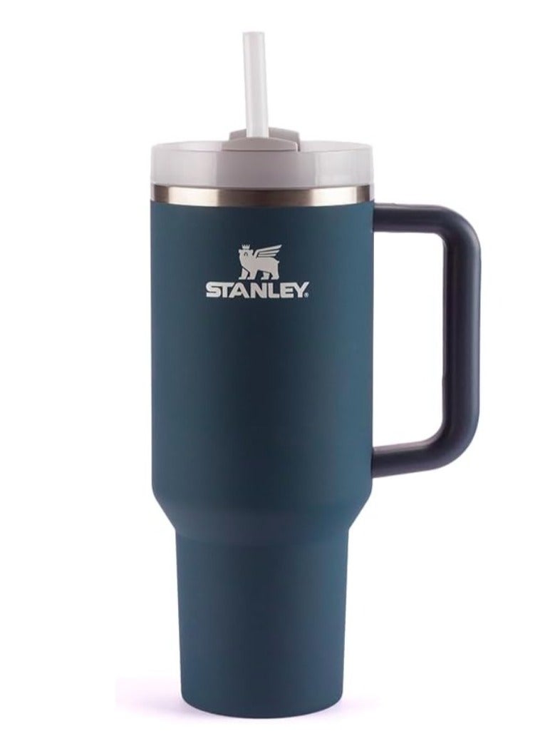 ستانلي كوب ستانلي، كوب ستانلي سعة 40 أونصة مع قش ومقبض، كوب معزول مع غطاء كوب للسفر، كوب قهوة من الفولاذ المقاوم للصدأ H2.0 FlowState للمشروبات المثلجة الساخنة، كوب سفر بمقبض(ازرق غامق) - Image 2