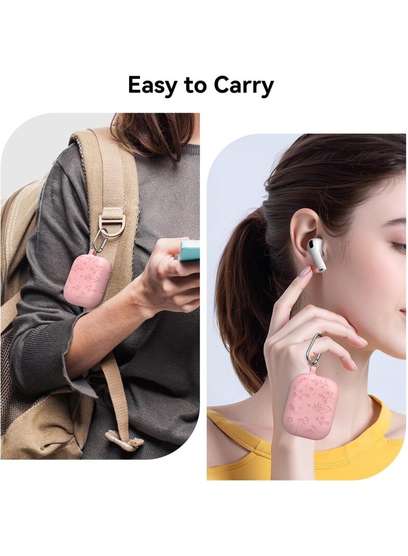 SYOSI AirPods Pro 3 Case, Cute Silicone Protective Cover with Flower Engraved Design, Shockproof Case with Cleaner Kit and Carabiner, Accessories for Women Girls AirPods Pro 3rd Generation 2025, Pink - Image 3