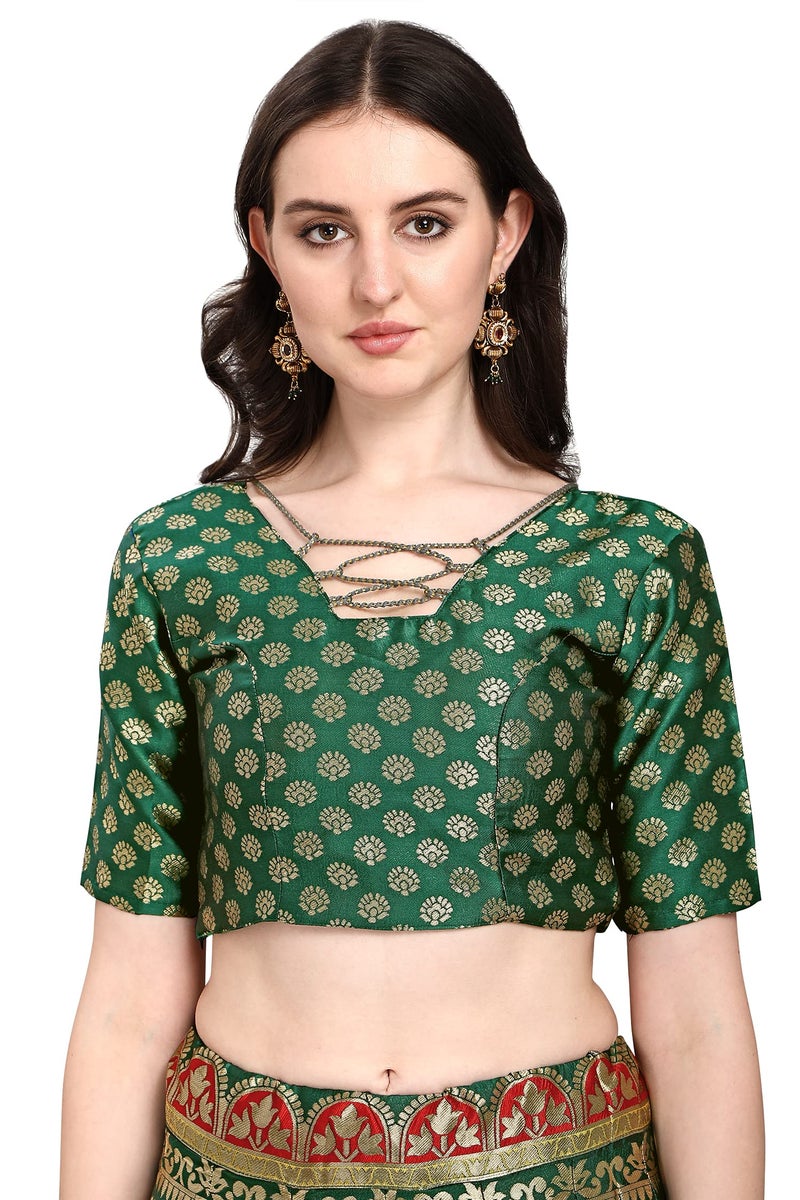 PURVAJA Women's Jacquard Semi-Stitched Lehenga choli (Kalash-D-Green_Green_Free Size) - Image 5