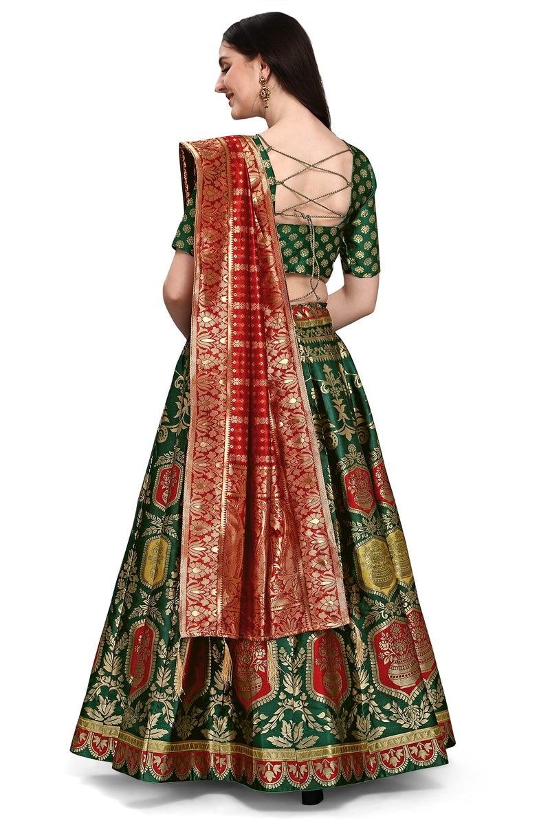 PURVAJA Women's Jacquard Semi-Stitched Lehenga choli (Kalash-D-Green_Green_Free Size) - Image 2