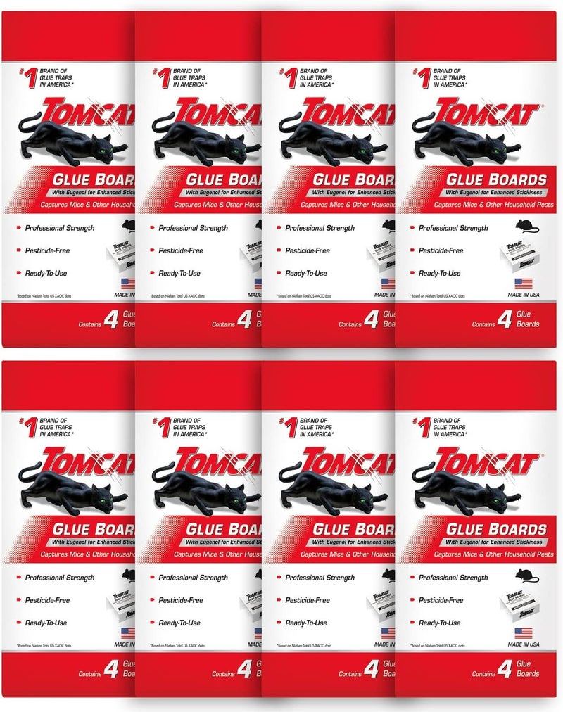 TOMCAT Glue Boards with Immediate Grip Glue for Mice, Cockroaches, and Insects, Ready-to-Use, 8-Pack (32 Glue Boards) - Image 1