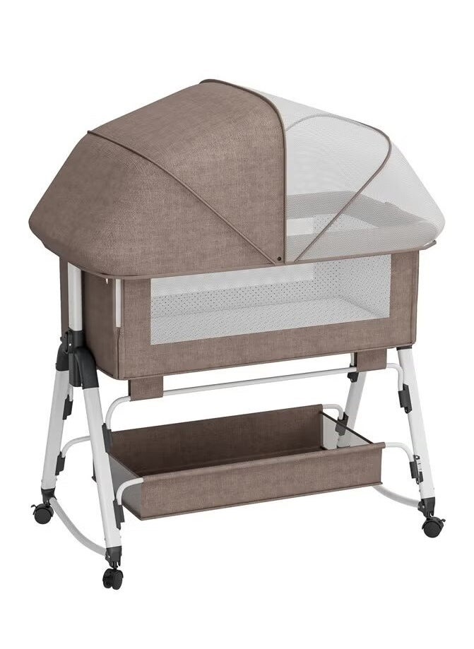 Everything For Kids 3 in 1 Baby Bedside Cradle, Adjustable Rocking Cradle with Tidy Storage Basket and Mosquito Net, Portable Bed for Newborns and Infants  - Image 1