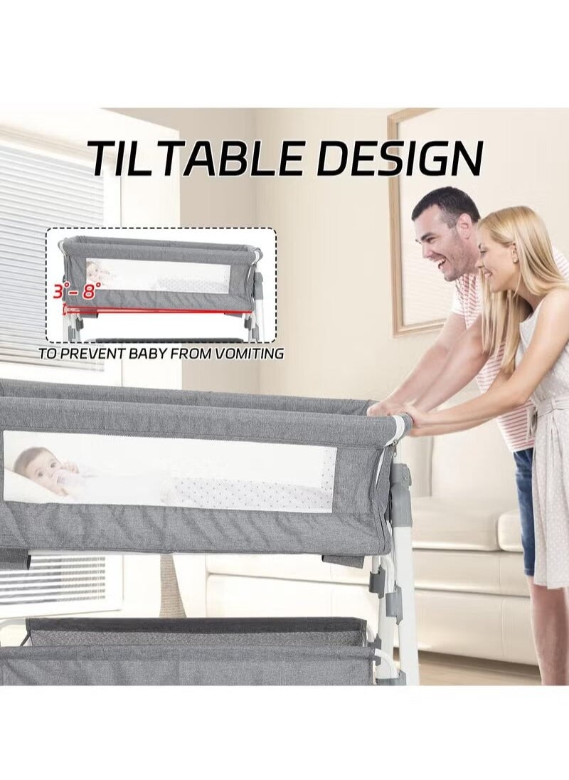 Everything For Kids - 3 in 1 Baby Bedside Cradle, Adjustable Rocking Cradle with Tidy Storage Basket and Mosquito Net, Portable Bed for Newborns and Infants - Image 1