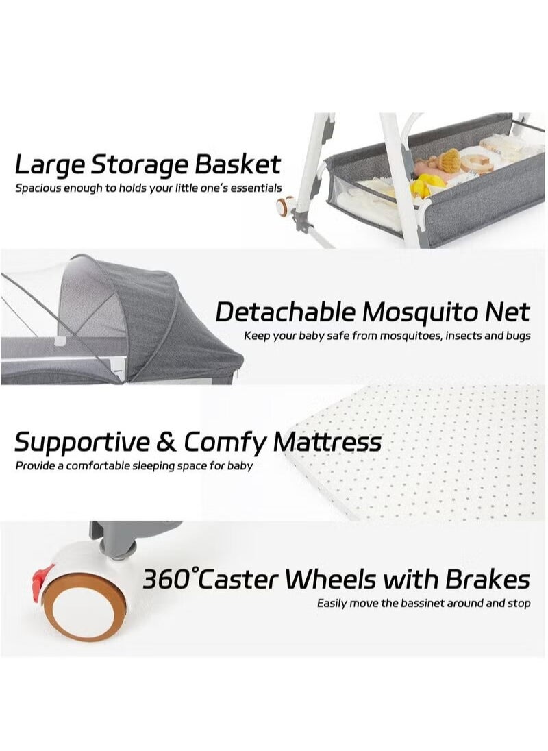 Everything For Kids - 3 in 1 Baby Bedside Cradle, Adjustable Rocking Cradle with Tidy Storage Basket and Mosquito Net, Portable Bed for Newborns and Infants - Image 1