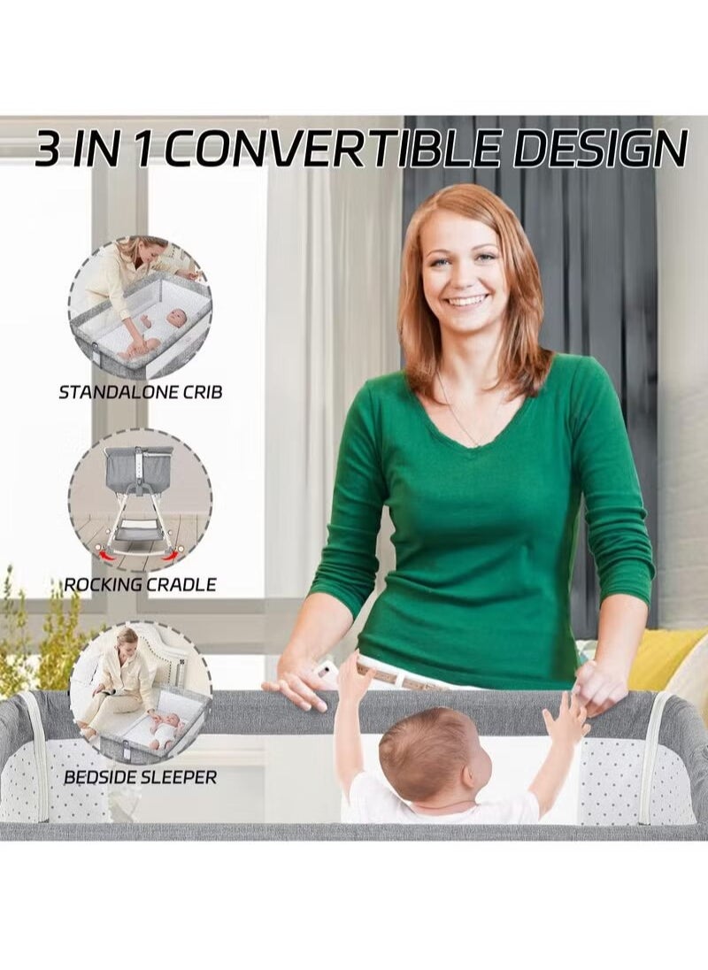 Everything For Kids - 3 in 1 Baby Bedside Cradle, Adjustable Rocking Cradle with Tidy Storage Basket and Mosquito Net, Portable Bed for Newborns and Infants - Image 1