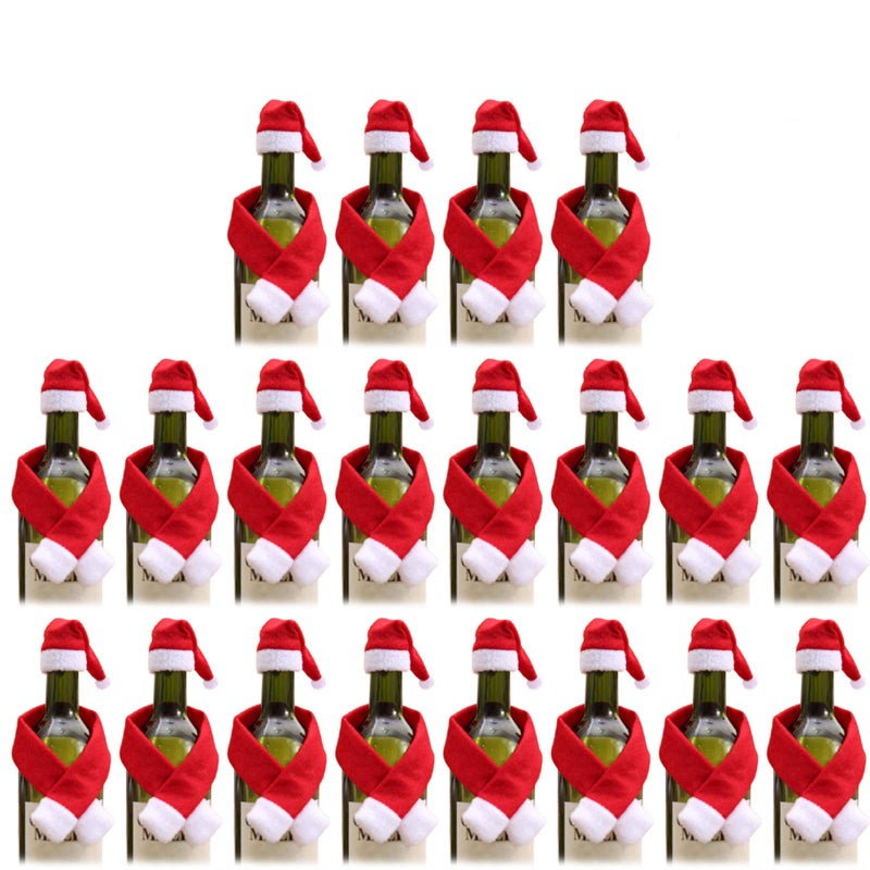 ONEYIM Mini Santa Hat Christmas Scarf Small Christmas Hat for Wine Bottle Silverware Holder Home Christmas Decor40PCS