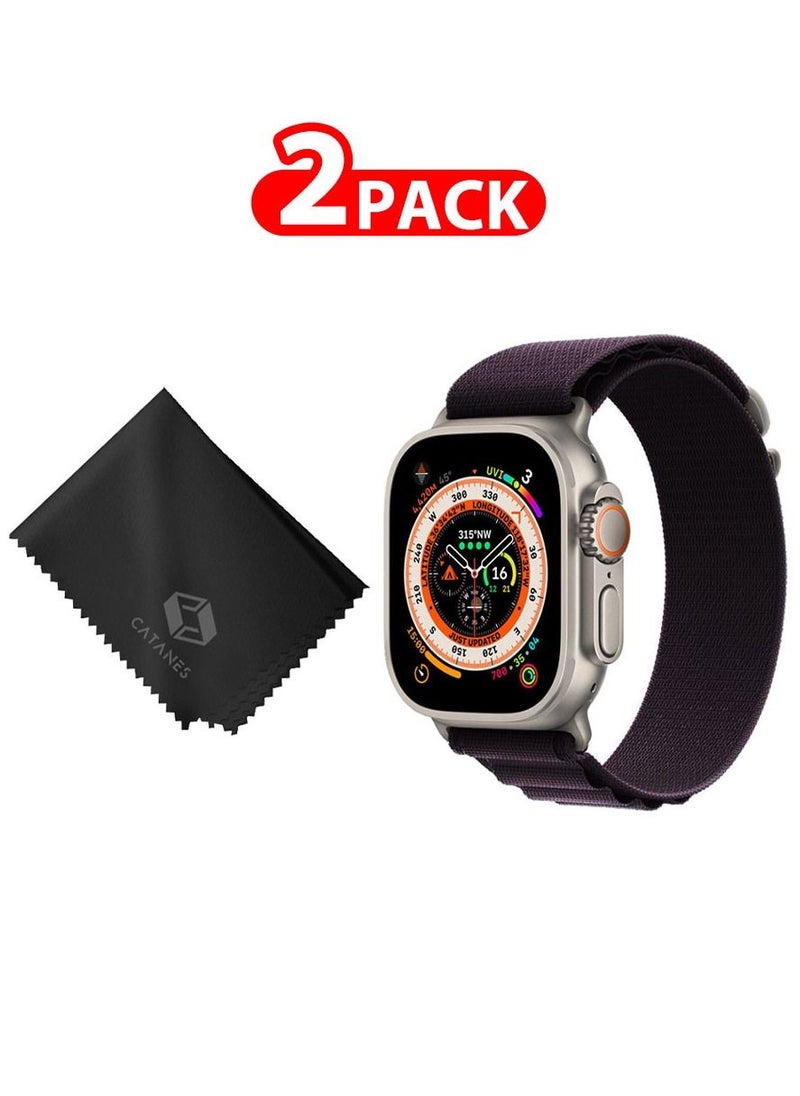 CATANES - 2 Packs Of Apple Watch Band and Microfiber Cloth Alpine Loop Band 49mm 45mm 44mm 42mm Women Men Adjustable with Metal G-Hook Strap for iWatch Ultra Series SE 8/7/6/5/4/3/2/1 Dark Purple - Image 1