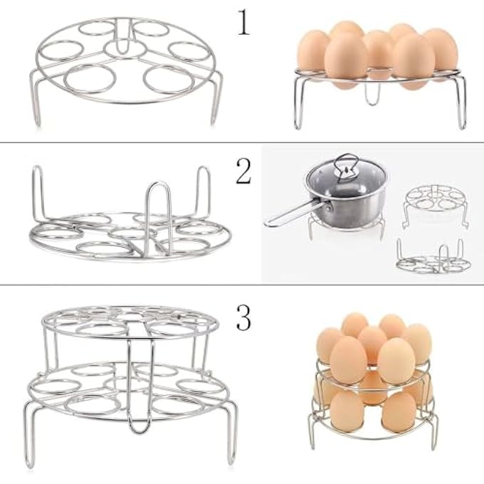 رف بخار البيض من الفولاذ المقاوم للصدأ، صواني بخار قابلة للتكديس، عبوة من قطعتين، للبيض والطعام، رف بخار من الفولاذ المقاوم للصدأ للقدر الفوري، قدر الضغط، قدر الغليان، قطعتين - Image 5