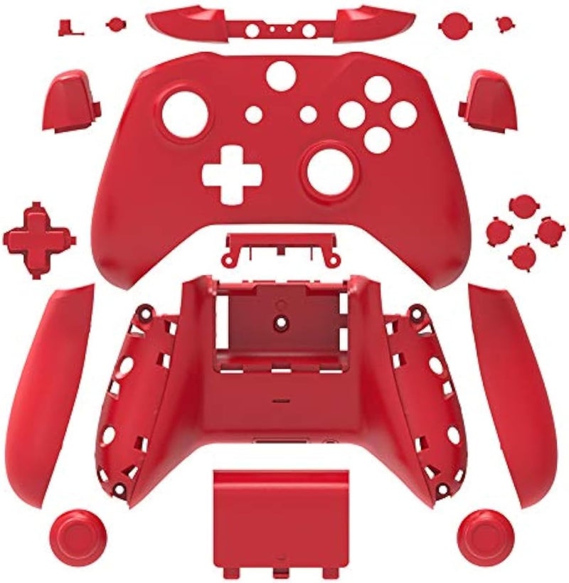Matte Case Housing Full Shell Set Faceplates + ABXY Buttons + RB LB Bumpers + Right/Left Rails for Xbox One S Slim (3.5 mm Headphone Jack) Controllers (red)