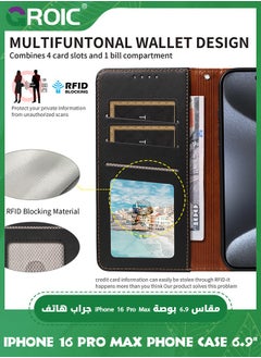 GROIC Case for iPhone 16 Pro Max 6.9 Inches Wallet Case with Camera Lens Protective Film, Flip Wallet Case with Back Kickstand & RFID Blocking Credit Card Holder Slots Shockproof Full Protection Case  - Image 2
