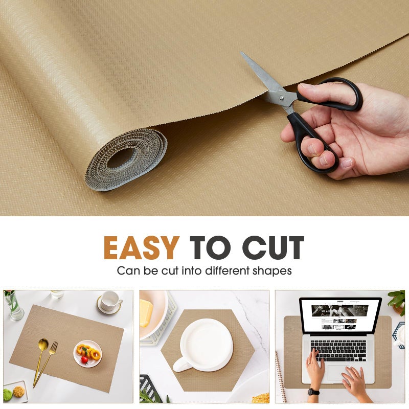 ALIUNI Drawer and Shelf Liner, Non-Slip Kitchen Cabinet Liners Non-Adhesive Thick Strong Grip Waterproof Washable Mats Protect Dresser Shelves Cupboard Bathroom Cabinets, Beige, 12 in X 10 FT - Image 4