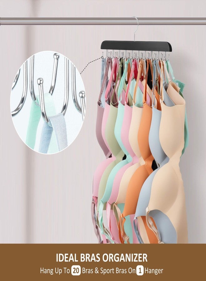 ZEDODIER Bra Hanger for Closet, Tank Top Hanger 20 Hooks Capacity, Wood Space Saving Hanger Closet Organizers and Storage for Dorm & Apartment, Black, ZE140 - Image 2