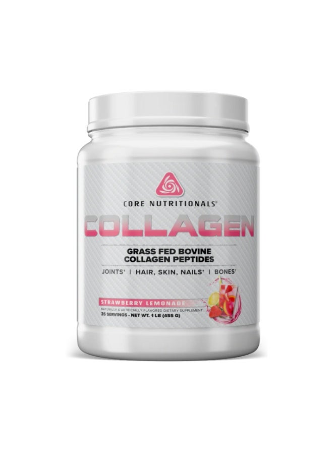 Grass-Fed Collagen Peptides Powder – Type I & III Bovine Collagen for Skin, Joints & Connective Tissue Support – Strawberry Lemonade (1lb)