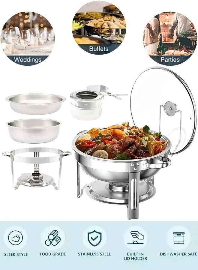 سخانات بوفيه سخان طعام سخان اكل بوفيه خدمة تدفئة الطعام بوفيه طبق الغضب مجموعة بوفيه طبق طبق الغضب من الفولاذ المقاوم للصدأ وعاء ساخن مع غطاء وحامل غطاء مدمج صينية الاحترار الغذائي للحفلات والعشاء والتموين قطعة من الجبن - Image 1