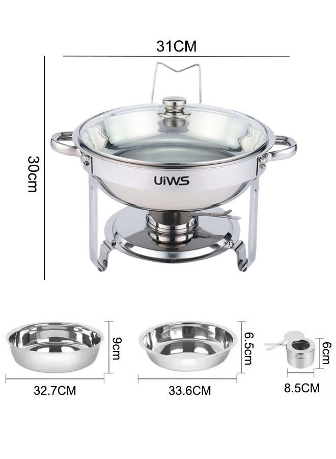 سخانات بوفيه سخان طعام سخان اكل بوفيه خدمة تدفئة الطعام بوفيه طبق الغضب مجموعة بوفيه طبق طبق الغضب من الفولاذ المقاوم للصدأ وعاء ساخن مع غطاء وحامل غطاء مدمج صينية الاحترار الغذائي للحفلات والعشاء والتموين قطعة من الجبن - Image 2