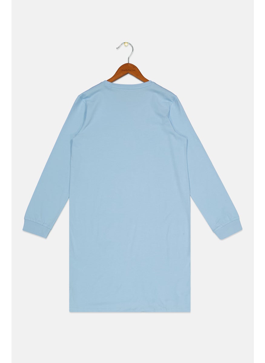 Tchibo Kids Girl Chest Pocket Long Sleeve Sleepwear Dress, Light Blue  - Image 2