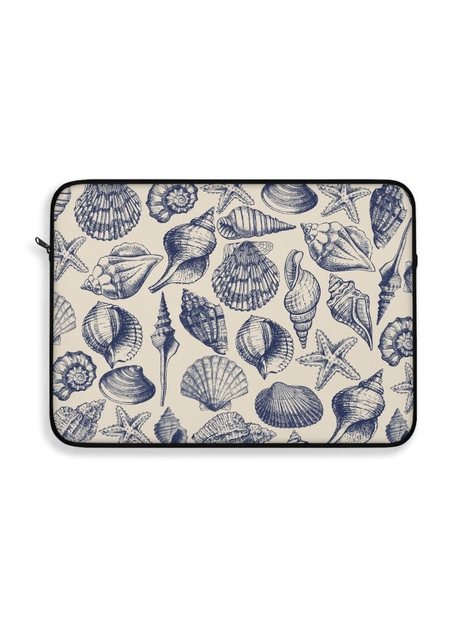 Laptop Sleeve With Seashell and Starfish Pattern, Nautical Ocean Theme
