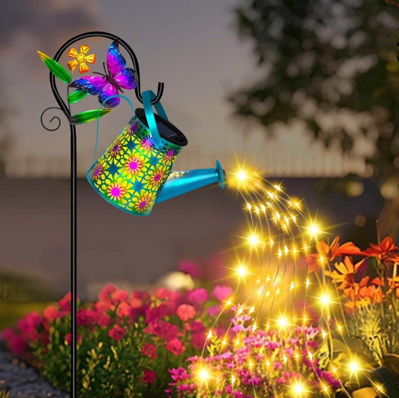 ostritec Solar Watering Can with Lights, Waterproof Solar Lantern with Butterfly Shepherd Hook, Hanging Garden Lights for Patio Yard Lawn Porch Outdoor Decoration, Unique Garden Gifts for Women Mom Birthday - Image 5