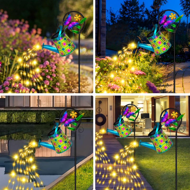 ostritec Solar Watering Can with Lights, Waterproof Solar Lantern with Butterfly Shepherd Hook, Hanging Garden Lights for Patio Yard Lawn Porch Outdoor Decoration, Unique Garden Gifts for Women Mom Birthday - Image 4