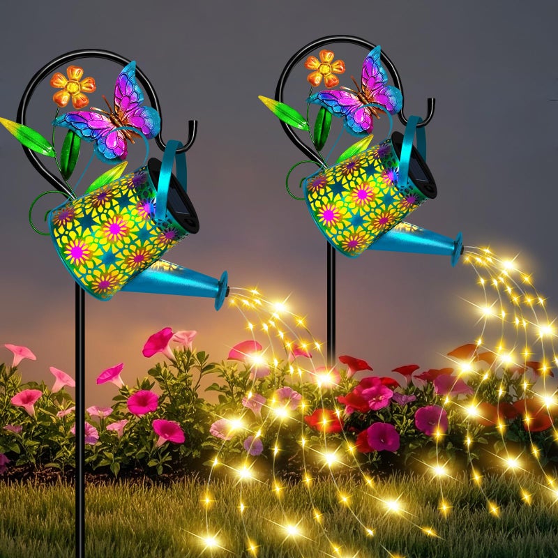 ostritec Solar Watering Can with Lights, Waterproof Solar Lantern with Butterfly Shepherd Hook, Hanging Garden Lights for Patio Yard Lawn Porch Outdoor Decoration, Unique Garden Gifts for Women Mom Birthday - Image 1