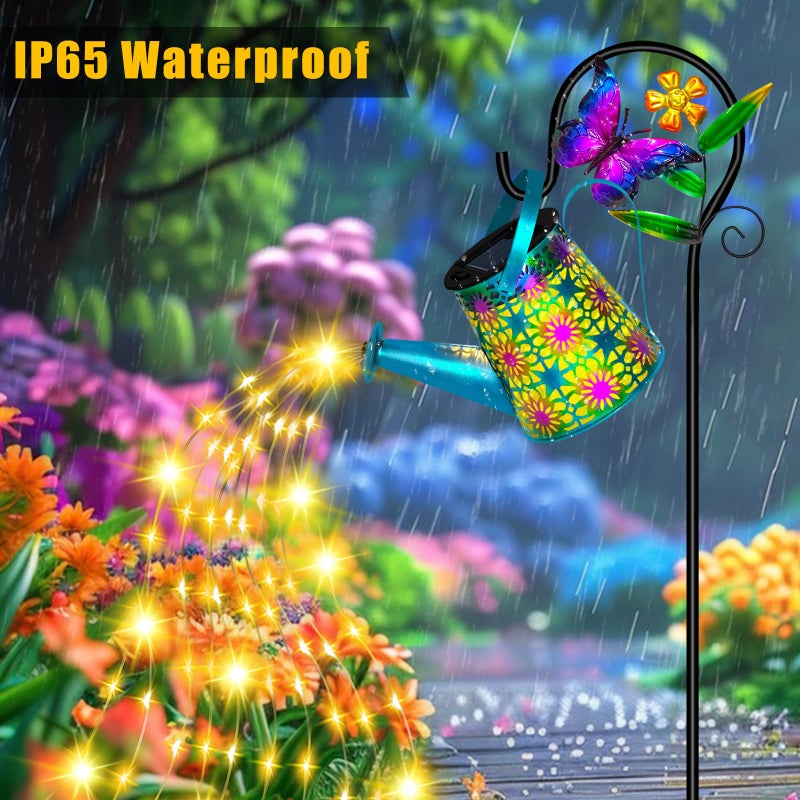 ostritec Solar Watering Can with Lights, Waterproof Solar Lantern with Butterfly Shepherd Hook, Hanging Garden Lights for Patio Yard Lawn Porch Outdoor Decoration, Unique Garden Gifts for Women Mom Birthday - Image 3
